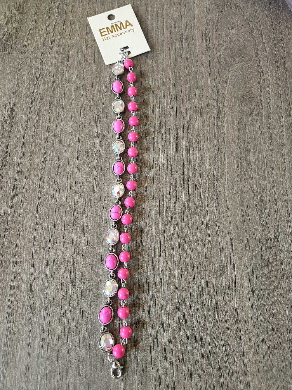 EMMA Pink Beaded Trucker Hat Chain Accessory with Iridescent Gems - Picture 2 of 4